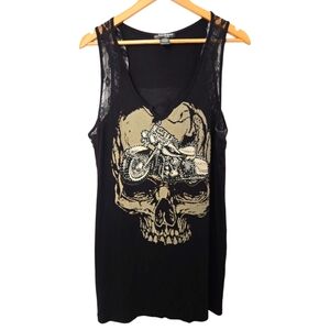 From Los Angeles Bus Stop Black Skull and Motorcycle Tank Top Size 3x
